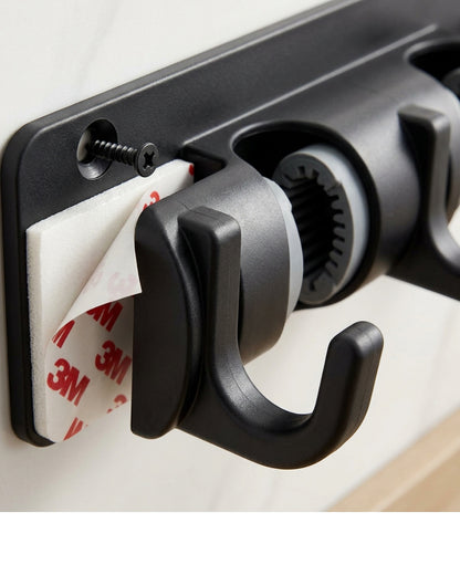 Xkvo Adhesive Broom Holder Black 3 Slot 4 Hook