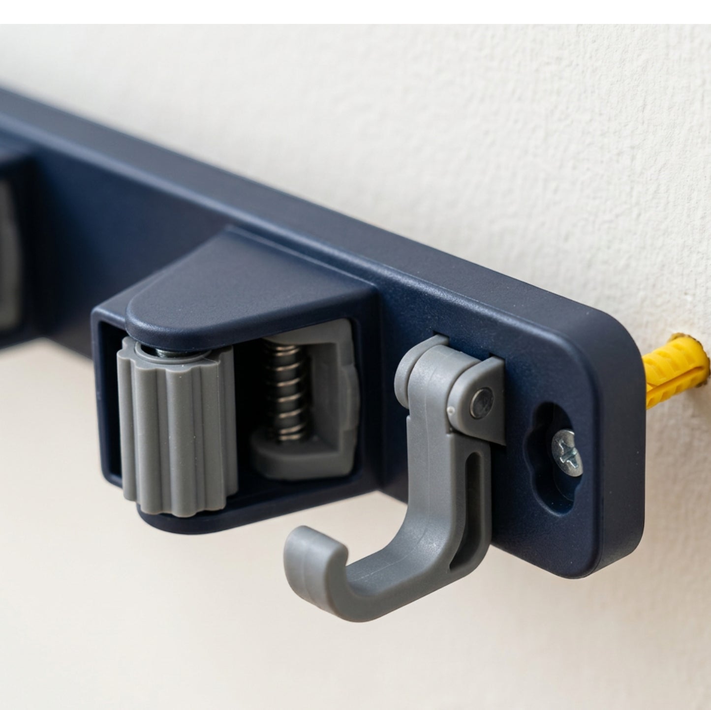 Xkvo Foldrail Mop Broom Rack 3 Grips 5 Hooks Navy Gray - Detail view