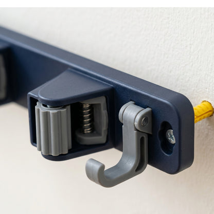 Xkvo Foldrail Mop Broom Rack 3 Grips 5 Hooks Navy Gray - Detail view