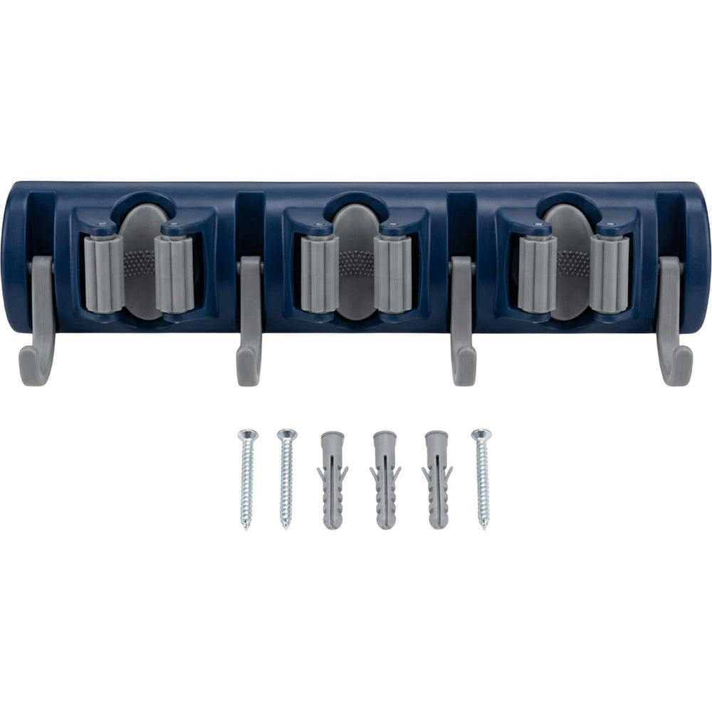 Xkvo Foldrail Mop Broom Rack 3 Grips 5 Hooks Navy Gray - Product view