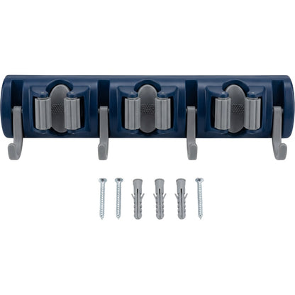 Xkvo Foldrail Mop Broom Rack 3 Grips 5 Hooks Navy Gray - Product view