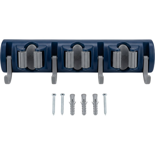 Xkvo Foldrail Mop Broom Rack 3 Grips 5 Hooks Navy Gray - Product view