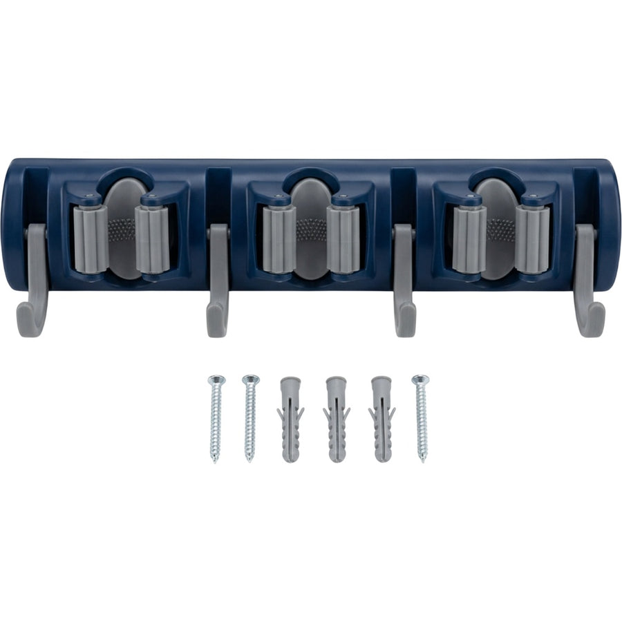 Xkvo Foldrail Mop Broom Rack 3 Grips 5 Hooks Navy Gray