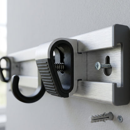 Xkvo Griptrack Aluminum Wall Organizer 5 Grips 4 Hooks Silver Black - Detail view