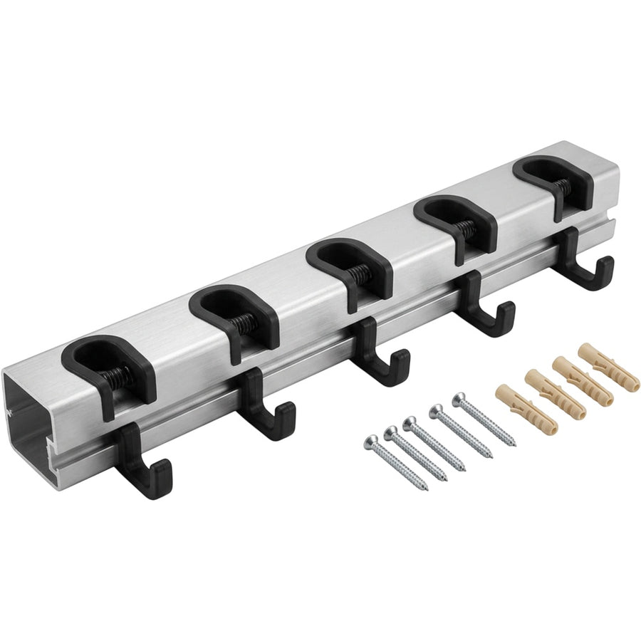 Xkvo Griptrack Aluminum Wall Organizer 5 Grips 4 Hooks Silver Black