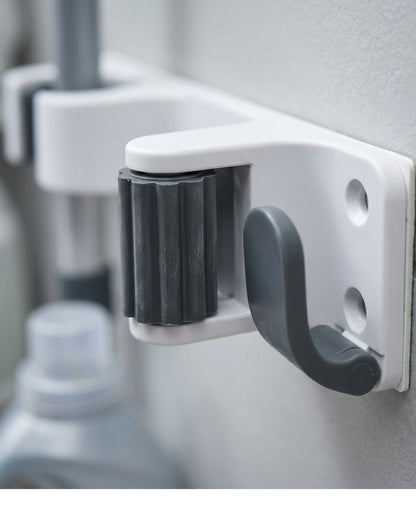 Xkvo Wall Mounted Mop Holder White 5 Slot 6 Hook