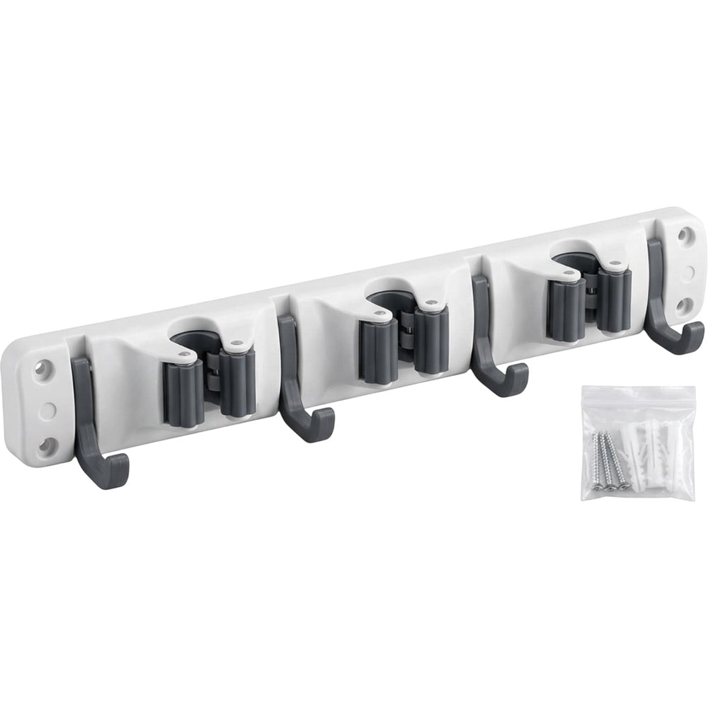 Xkvo Wall Mounted Mop Holder White 5 Slot 6 Hook