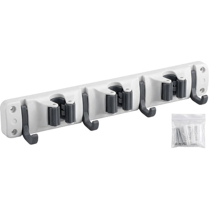 Xkvo Wall Mounted Mop Holder White 5 Slot 6 Hook