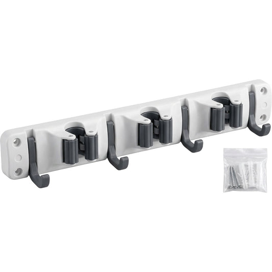 Xkvo Wall Mounted Mop Holder White 5 Slot 6 Hook